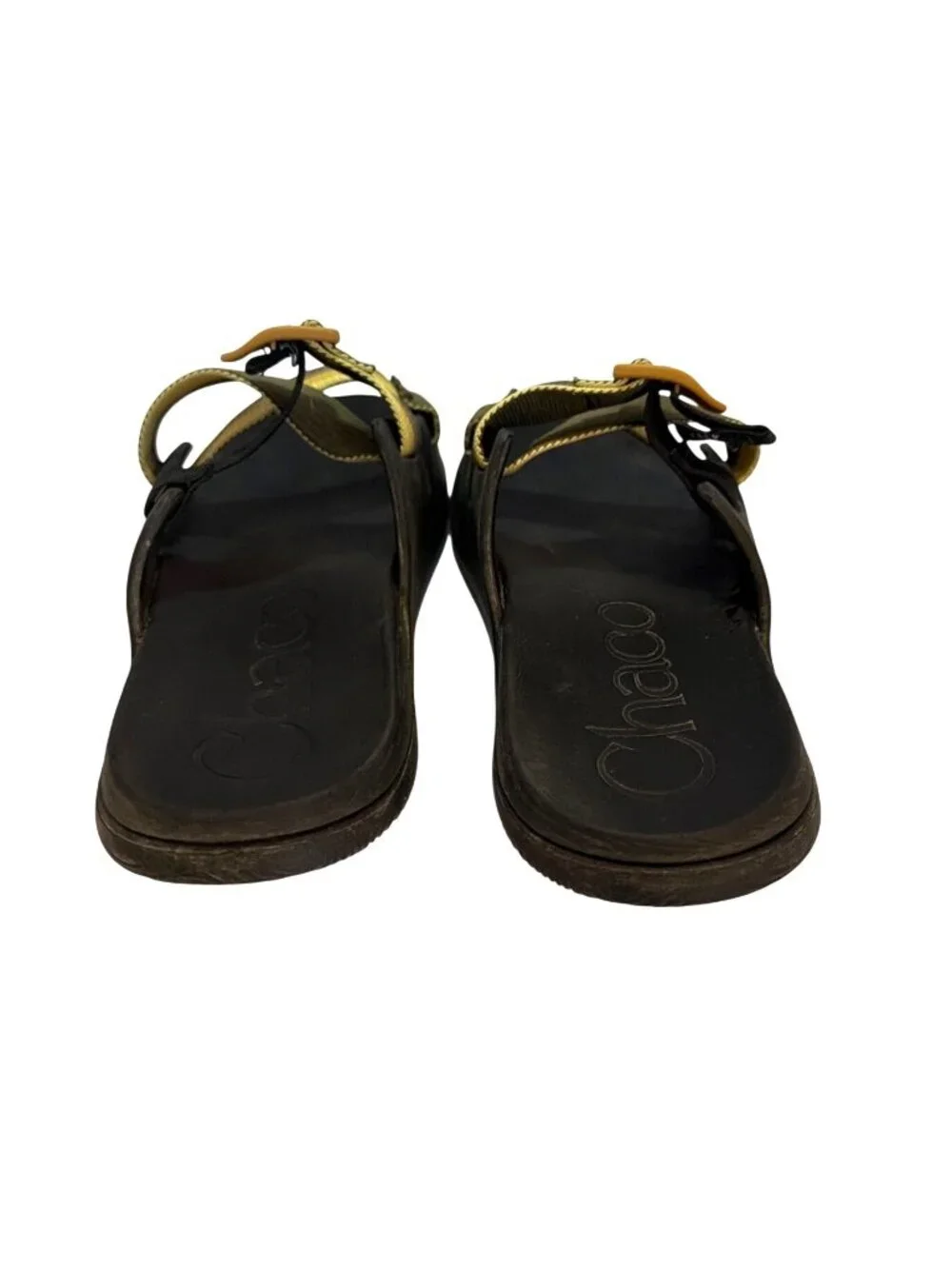 Chaco Chillos Adjustable Slide Sandals Black & Yellow Straps Size W11 - Picture 3 of 7